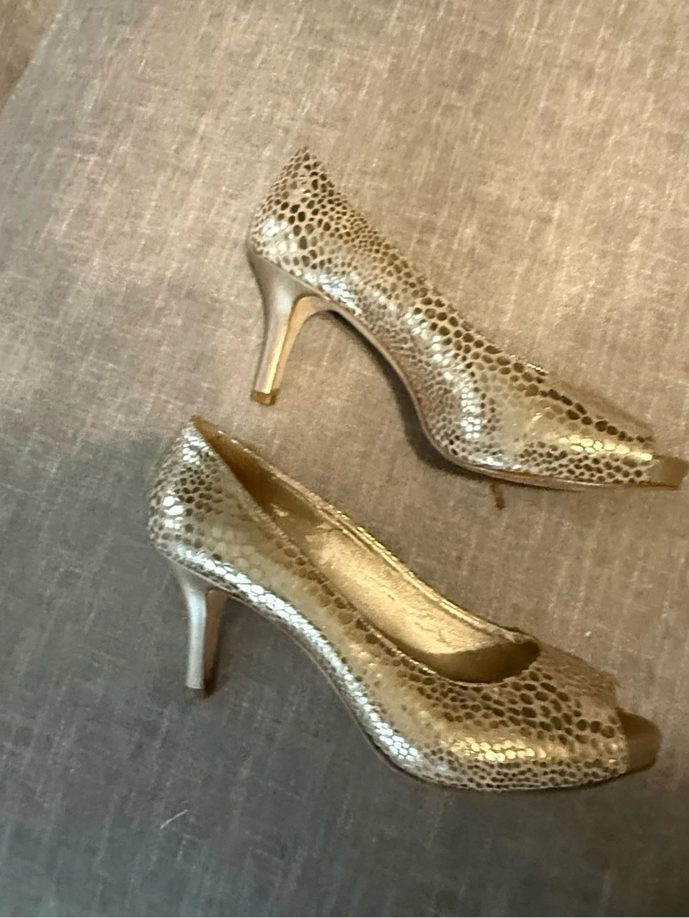 ANTONIO MELANI Metallic Gold Peep-Toe Heels